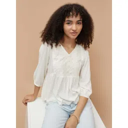 Fame Forever By Lifestyle Off White Regular Fit Self Pattern Top-picture-18