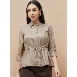 Fame Forever by Lifestyle Shirt Collar Roll-Up Sleeves Slim Top-picture-19