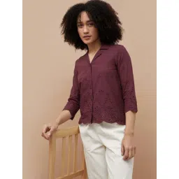 Fame Forever By Lifestyle Wine Cotton Regular Fit Embroidered Top-picture-40