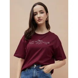 Fame Forever by Lifestyle Women Typography Printed Pure Cotton Relaxed Fit T-shirt-picture-26