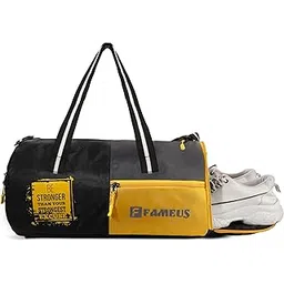 fameus Polyester 25 litres Duffle/Shoulder/Gym Bag for Men & Women with Separate Shoe Compartment (Black,Grey with Yellow)-picture-29