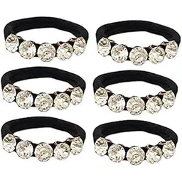 fameza Black 5 Rhinestone Ponytail Holders Hair Elastic Rubber Bands Ties Accessories for Girls and Women - Pack of 6 Pieces-picture-53