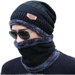 famkart Stylish Men & Women Woolen Beanie Cap | Winter Knit Hat & Scarf Set | Cold Weather Accessory | Lightweight and Warm Winter Cap (Black)-picture-25