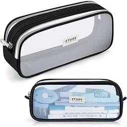 fancy forest Kalidi Grid Mesh Pencil Case Pen Bag Clear Case Marker Pouch Multifonction Organizer Box Transparent Case Makeup Bag Office College School Gift For Adults Teen Girl Boy, White-picture-15