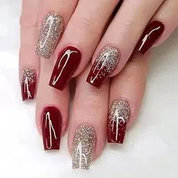 Fancy Set of 24 Artificial Reusable Nails in Half Red Half Golden Design With Glue-picture-25