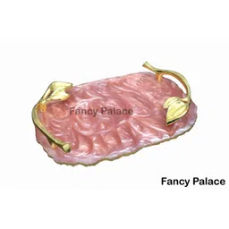 Resin Serving Tray Decorative Leaf Designer With Metal Gold Handle Craft for Centre Table and Home Decor Gift Tray-image-32