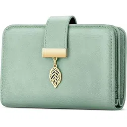 faneam Ladies Purse RFID Blocking Leather Wallet Women's Small Purse Ladies Bifold Purse Credit Card Wallet with Wrist Strap, 1 Zip Coin Pocket, 14 Card Slots, Exquisite Box, Light Green, Retro-picture-44