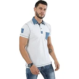 fanideaz Men's Denim Collar Premium Polo T Shirt with Denim Pocket-picture-40