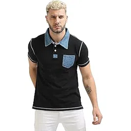 fanideaz Men's Denim Collar Premium Polo T Shirt with Denim Pocket-picture-23