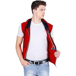 fanideaz Mens Sleeveless Hooded Cotton Solid Jacket Lightweight with Zipper-picture-50