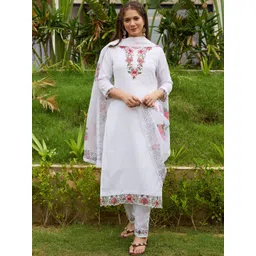 FANLA Women Floral Embroidered Regular Thread Work Kurta with Trousers & With Dupatta-picture-13