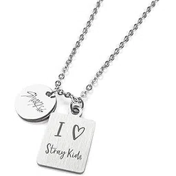 fanstown kpop STRAY KIDS Necklace Dual Pendants Necklace Team Logo and LOVE Symbol to member name Necklace-picture-19