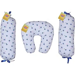 Fareto Cotton Baby Combo of Baby Soft U-Shape Pillow & 2 Matching Lot Pillows/Recorn Filling Soft Pillow (0-3 Months) (Blue)-picture-25