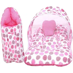 fareto New Born Baby Gift Pack Combo Of Baby Sleeping Bag & Mosquito Net Bed(0-6 Months,Pink) Combo Of Sleeping Bag And Mosquito Net Dots-picture-11