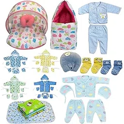 Fareto Newborn Baby Winter Essentials Combo Set | 37-in-1 Woolen & Cotton All-in-One Baby Care Kit | Soft, Warm & Comfortable Gift Pack for Infants (0–6 Months) (Pink Spiral)-picture-37
