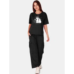Fasense Printed Round Neck Oversized T-Shirt With Cargo-Trousers Co-Ords-picture-21