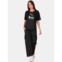 Fasense Printed Skin Friendly Oversized T-Shirt & Cargo Pant Co-Ords image 1