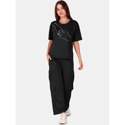 Fasense Women Printed Oversized T-Shirt & Cargo Pant Co-Ords-picture-13