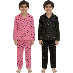 Fasha Kids Pack of 2 Conversational Printed Lapel Collar Pure Cotton Night suit-picture-33