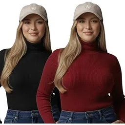 fasha Women Highneck Full Sleeve Winter Top – Stylish Women High Neck Turtleneck Slim Fit Stretchable Warm Winterwear Top for Girls & Ladies | Casual Office College Wear High Neck Tee-Pack of 2-picture-56