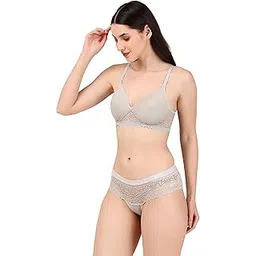 fashcura with tag line "fashion comfort care" Fashcura Lingerie Set | Women's Padded Cotton Elastane Bra and Panty Set | Full Coverage Multiway T-Shirt Bra with Adjustable Straps-picture-27