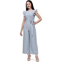 fashfun clothing Fashfun Women's Crepe Jumpsuit with Waist Tie-up (Light Blue, L)-picture-46