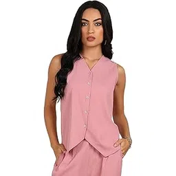 fashfun clothing Fashfun Women's Pink Solid Texture Waistcoat-picture-11