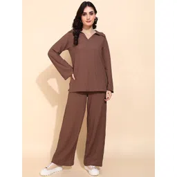 Fashfun Shirt Collar Neck Texture Top With Trousers-picture-11