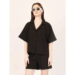Fashfun Textured Shirt Collar Drop Shoulder Sleeves Shirt With Shorts-picture-22