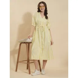 Fashfun Women Striped Shirt Cotton Midi Dress-picture-29