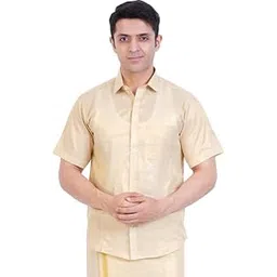fashily Mens Ethnic Half Hand Shirt | Tissue Shirt | Plain Shiny Jari Soft Cotton Blend Regular Fit Shirts-picture-13