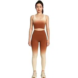 fashiol Women’s Ombre Gym Wear Set | High Waist Yoga Leggings & Padded Sports Bra | Stretchable Workout Set for Women | Activewear for Gym, Yoga, Running & Fitness Training image 1