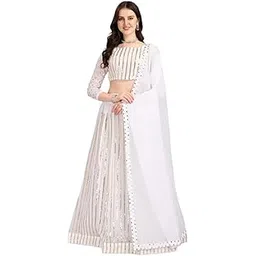 fashion basket Women Georgette Semi-stitched Lehenga Choli (FB-LH-L8018_White_Free Size)-picture-11