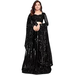 fashion basket Women's Georgette Embroidered sequence work Black Semi Stitched Lehenga Choli(SSFB-L8208_Free Size)-picture-52