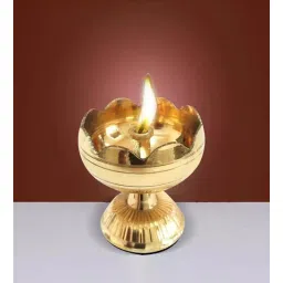 fashion bizz Floral 1.5 Inch Brass Pooja Diya (Gold)-picture-36