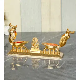 fashion bizz HandCrafted Lord Ganesha Metal Roli Chawal Box (Gold)-picture-20