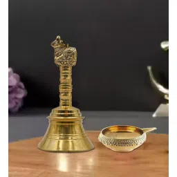 fashion bizz Traditional Brass Diya with Nandi Brass Bell-picture-12