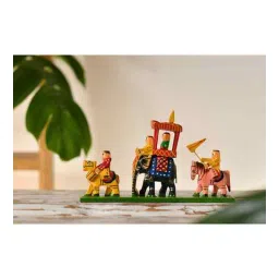 fashion bizz Wooden Handicraft Royal Maharaja Procession Decorative Showpiece-10 cm (Wood, Multicolor)-picture-34