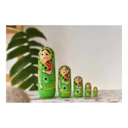 fashion bizz Wooden Handmade Crafted Green Color Doll Hand Painted-Nesting Doll-Wooden Decoration Gift Doll-Stacking Nested Wood Dolls for Kids-Set of 5 (Green)-picture-10