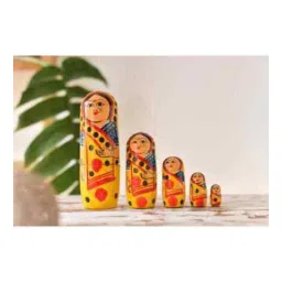 fashion bizz Wooden Handmade Crafted Yellow Color Doll Hand Painted-Nesting Doll-Wooden Decoration Gift Doll-Stacking Nested Wood Dolls for Kids-Set of 5 (Yellow)-picture-19