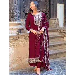 Fashion Care Women Ethnic Motifs Embroidered Regular Kurti with Trousers & With Dupatta-picture-25