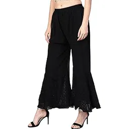 fashion chikan art Women's Faux Georgette Chikankari Sharara Free Size Upto Waist 26inches to 46inches Black-picture-39