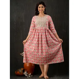 FASHION CLOUD Women Pink Floral Printed Pure Cotton Maternity Feeding Kurti-picture-14