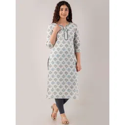 FASHION DEPTH Ethnic Motifs Printed Mirror Work Pure Cotton Kurta-picture-32