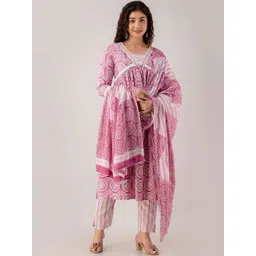 FASHION DEPTH Floral Printed Mirror Work Pure Cotton Kurta with Trousers & Dupatta-picture-34