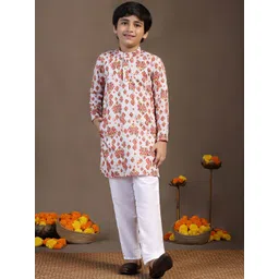 FASHION DREAM Boys Ethnic Motifs Printed Band Collar Regular Sequinned Kurta With Pyjama-picture-37