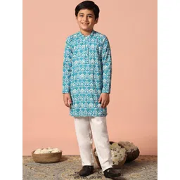 FASHION DREAM Boys Ethnic Motifs Printed Band Collar Straight Kurta With Pyjama-picture-35
