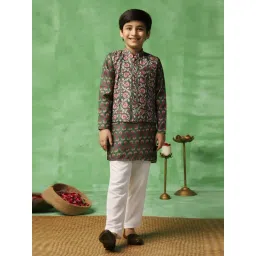 Fashion Dream Boys Green Floral Kurta and Pyjama with Jacket-picture-30