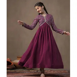 Fashion Dream Full Sleeves Floral Printed & Lace Detailed Dress - Wine-picture-25