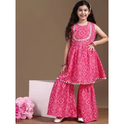 FASHION DREAM Girls Bandhani Printed A-Line Kurta With Sharara-picture-34